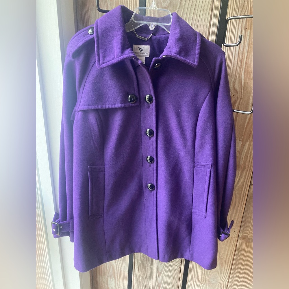EUC Worthington purple pea coat L